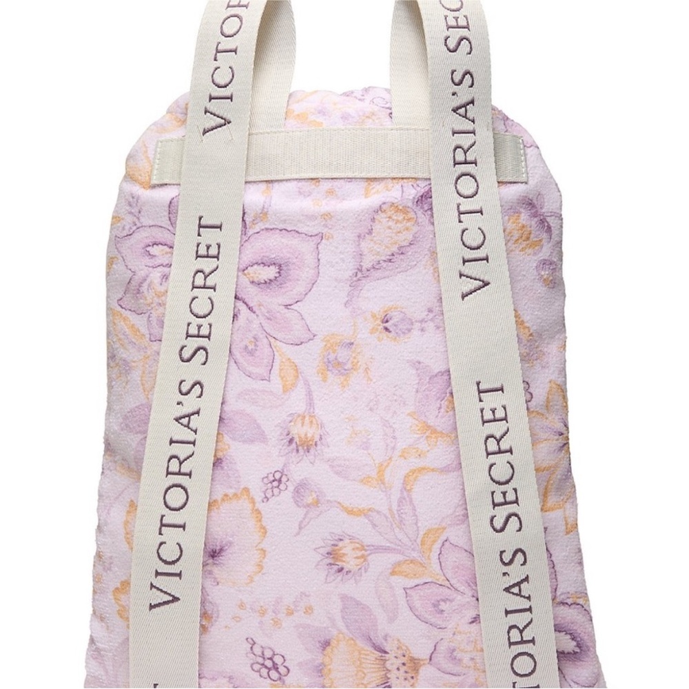 Victoria’s Secret Floral Terry Cloth Drawstring Backpack Beach Gym Bag NWT - Picture 4 of 7